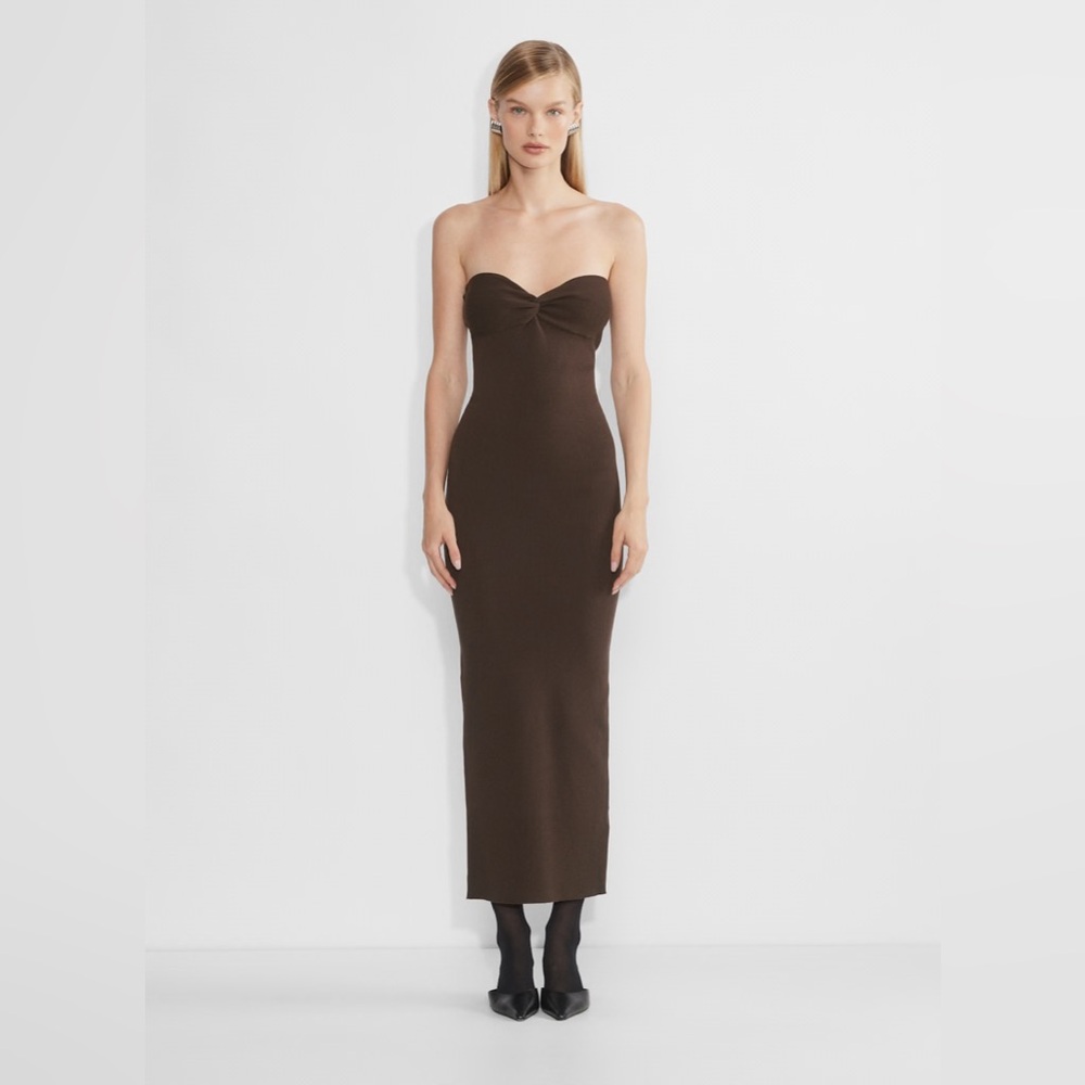 Aritzia Brown Knit sweetheart maxi dress